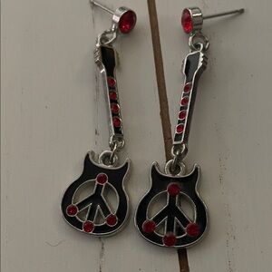 Hard Rock Cafe Red and Black Guitar Earrings